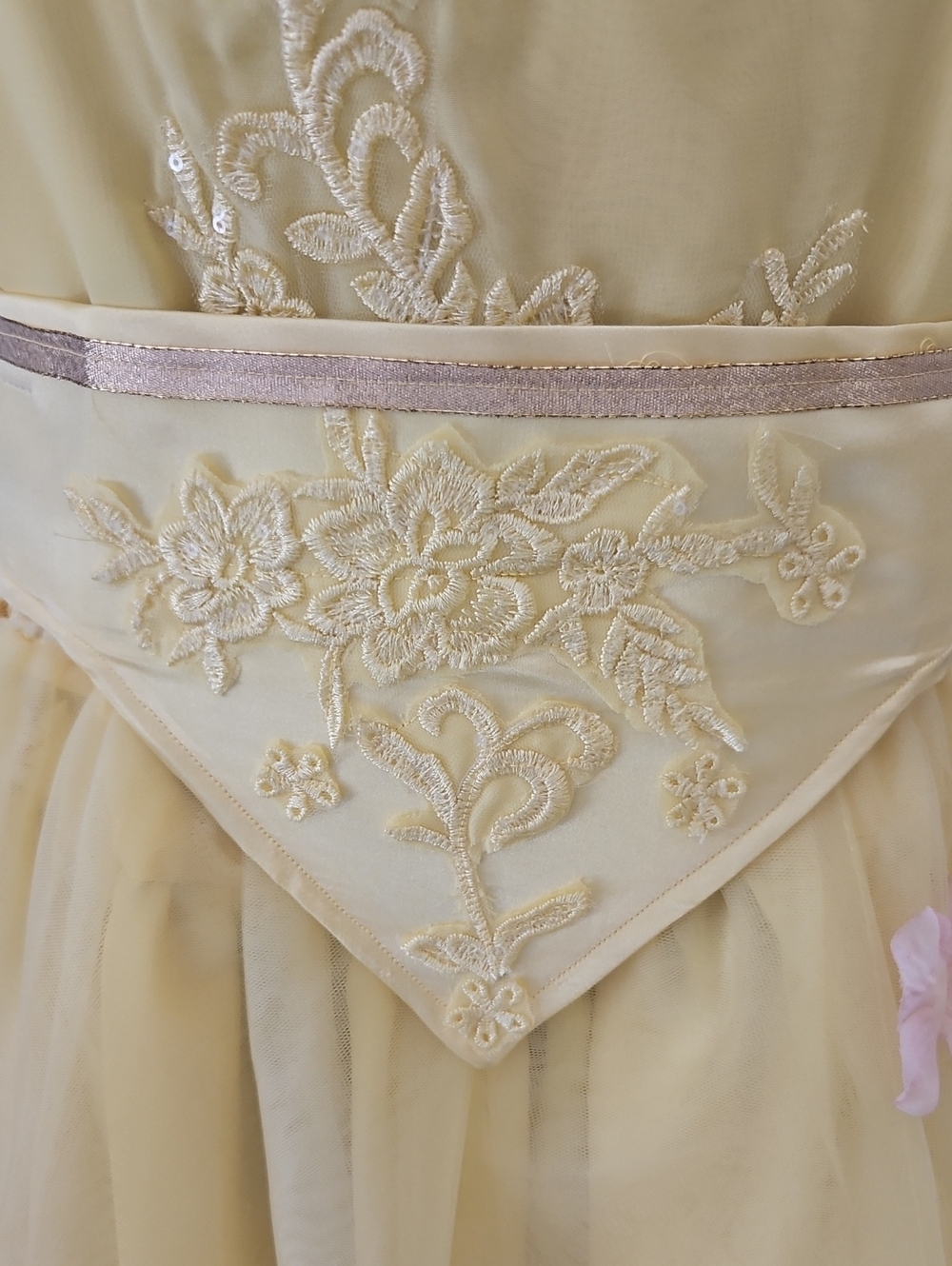 Belle Inspired Costume Set Ucycled Yellow Chiffon Midi Gown Size L - Picture 4 of 14